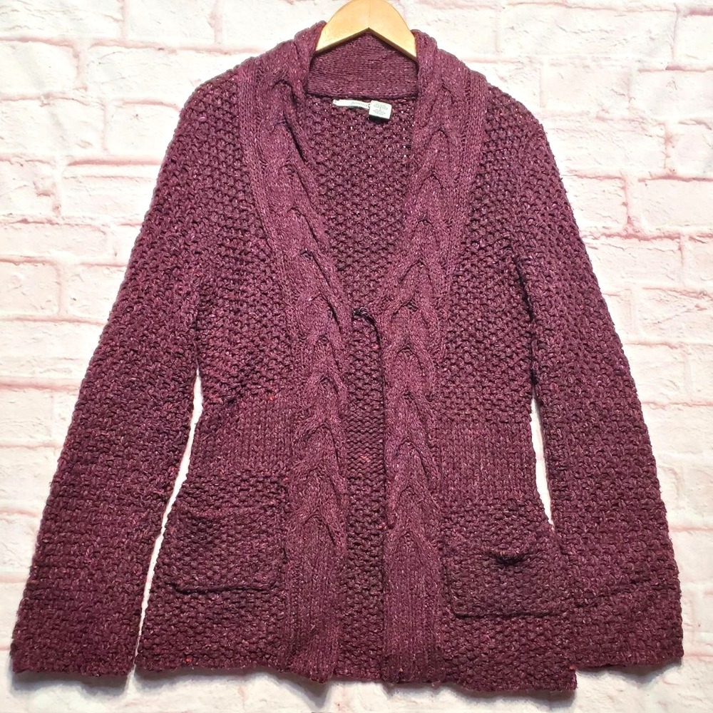 Guinevere‎ Anthropologie Wool Cashmere Cardigan Sweater Womens M Cable Knit Cozy